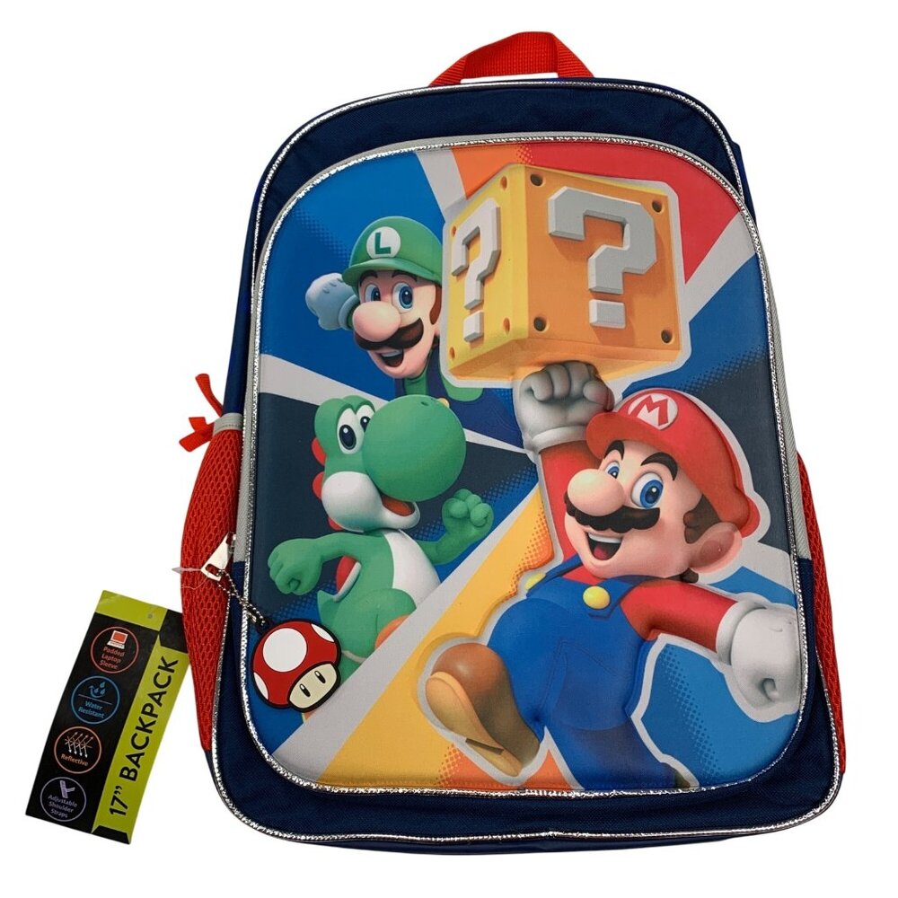 Nintendo Super Mario Bros 17"‎ Large Backpack for Kids Luigi Mario